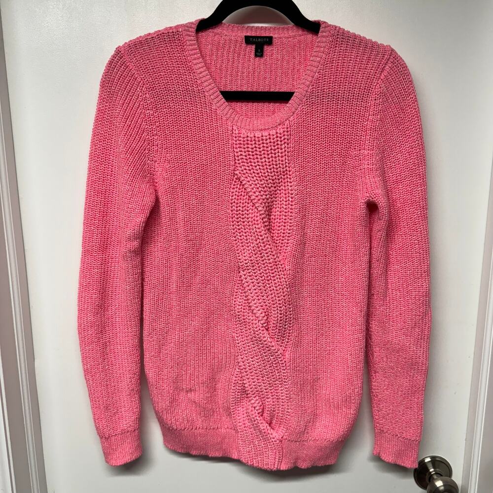 Talbots Womens Hot Neon Pink Pullover Crew Neck Knit Sweater Size Small